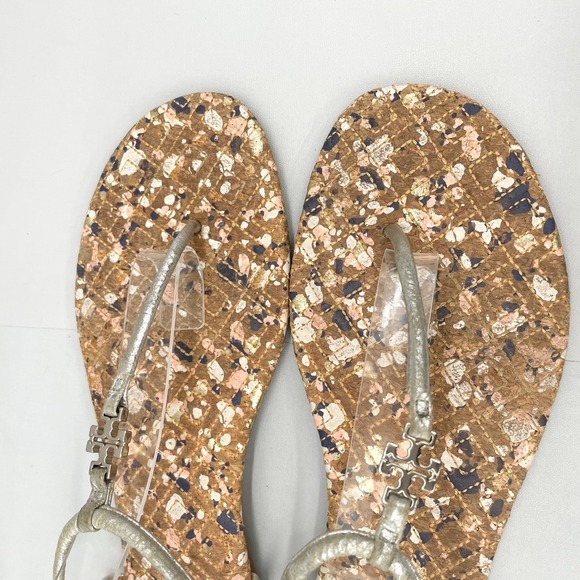 Tory Burch Womens 11M Marion Quilted T Strap Sandals Shoes‎ Cork Thong Slingback - Picture 8 of 12